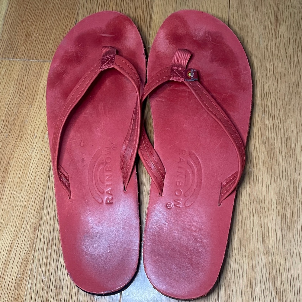 Vintage Rainbow Womens Single Layer Sandals in Red Leather Size M - Picture 2 of 10